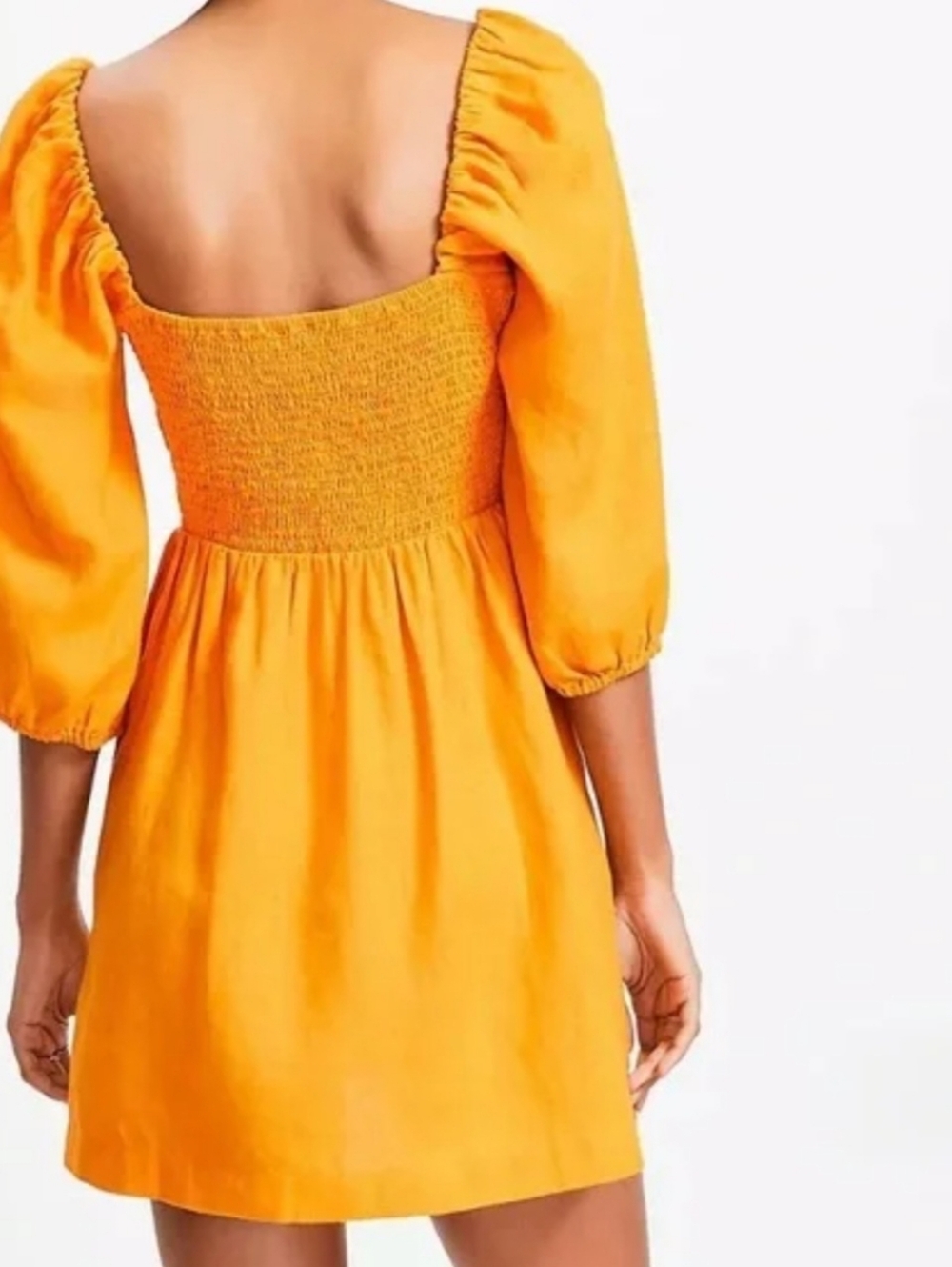 LOFT Beach Rusty Orange 100% Linen Cut Out Puff Sleeve Mini Pocket Dress SZ‎ M - Picture 2 of 14